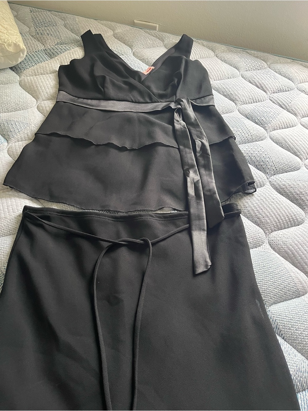 Papaya Black Satin-Trim Tiered Two-Piece Skirt Set